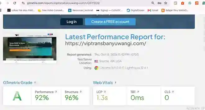 After: performance report for viptransbanyuwangi.com gtmetrix